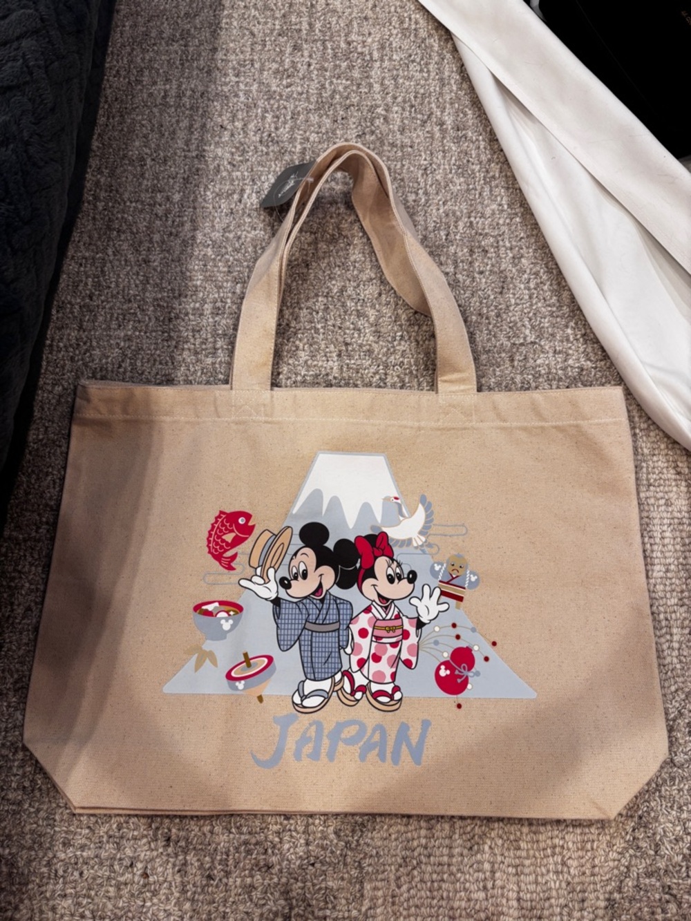 Disney Japan Mickey & Minnie Canvas Tote - Beige
